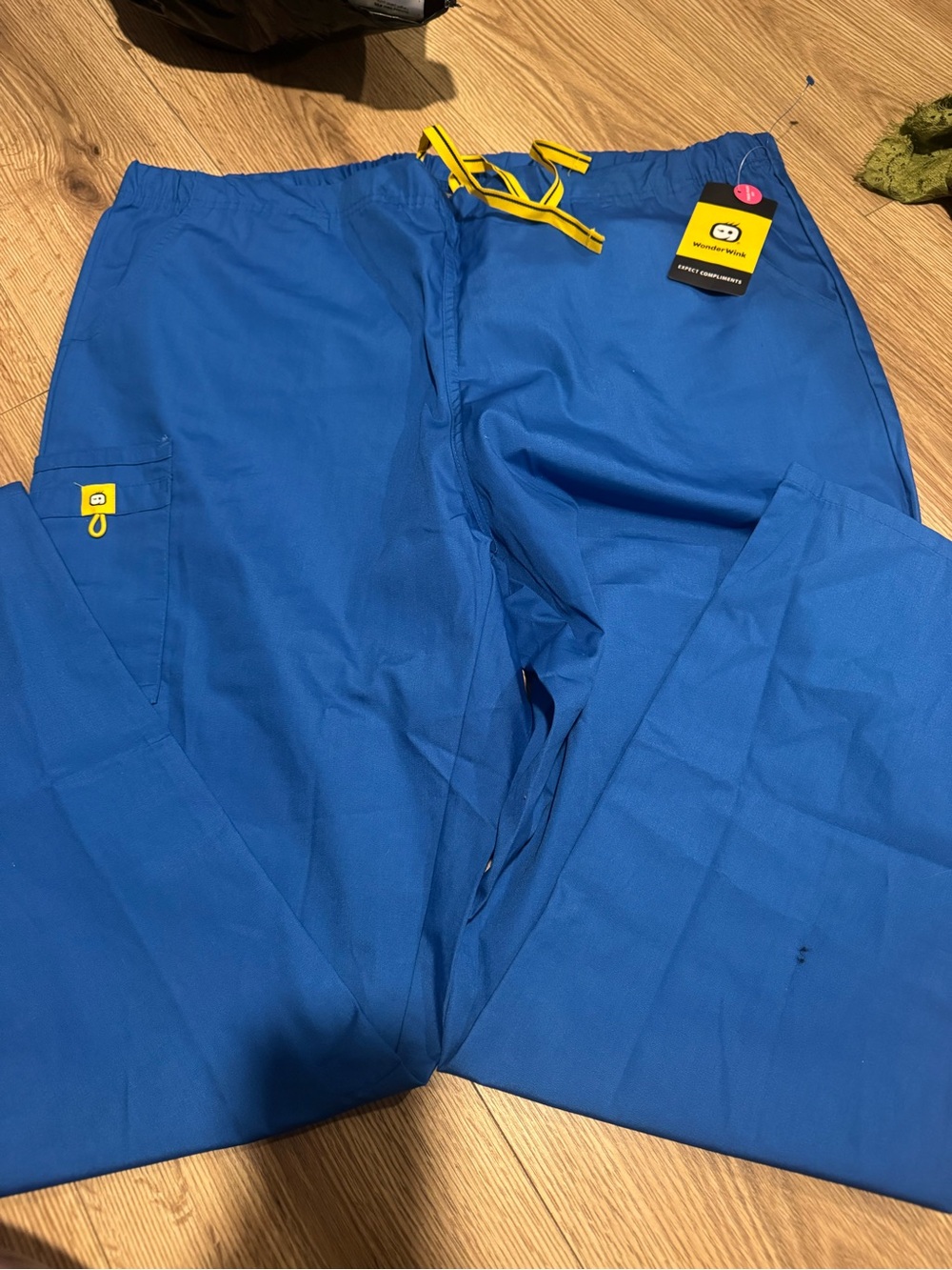 WonderWink Royal Blue Cargo Scrub Pants with Yellow Drawstring